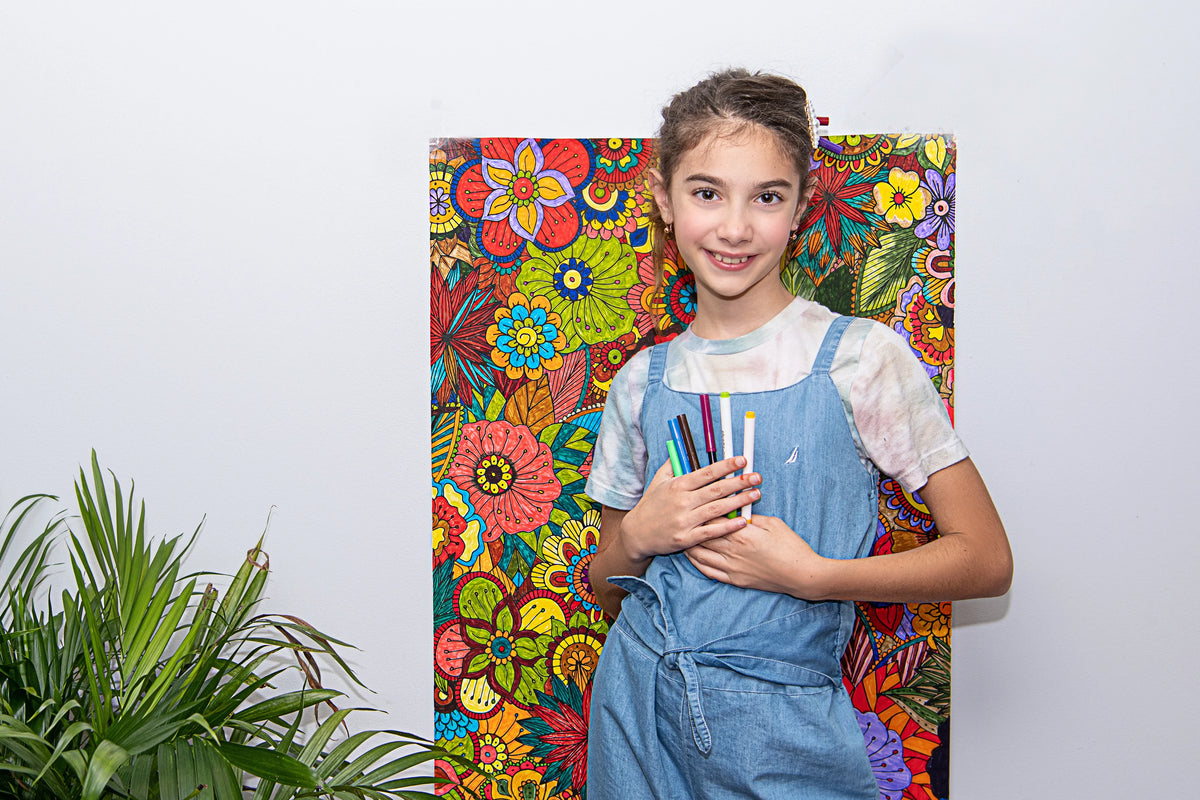 End of summer bucket list for kids 2026 — child coloring a giant poster by SJPrinter before school starts