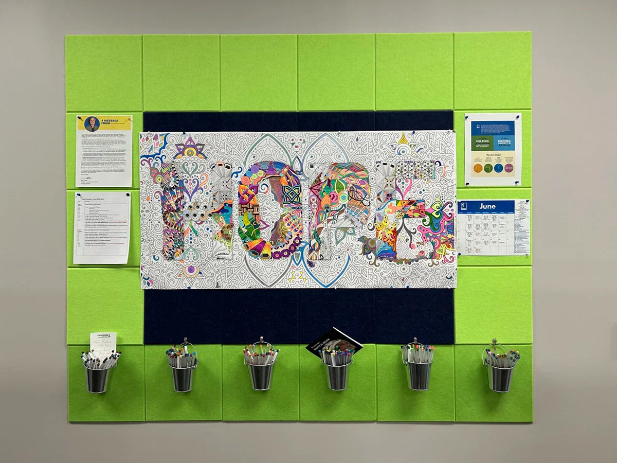 Giant coloring poster 30x42 inches spread out on table — group coloring activity by SJPrinter