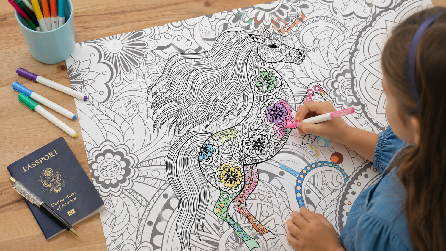 giant coloring poster and pretend passport play by SJPrinter