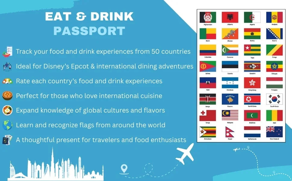 EPCOT Eat and Drink passport booklet with 192 country flag stickers by SJPrinter Cherry Hill NJ