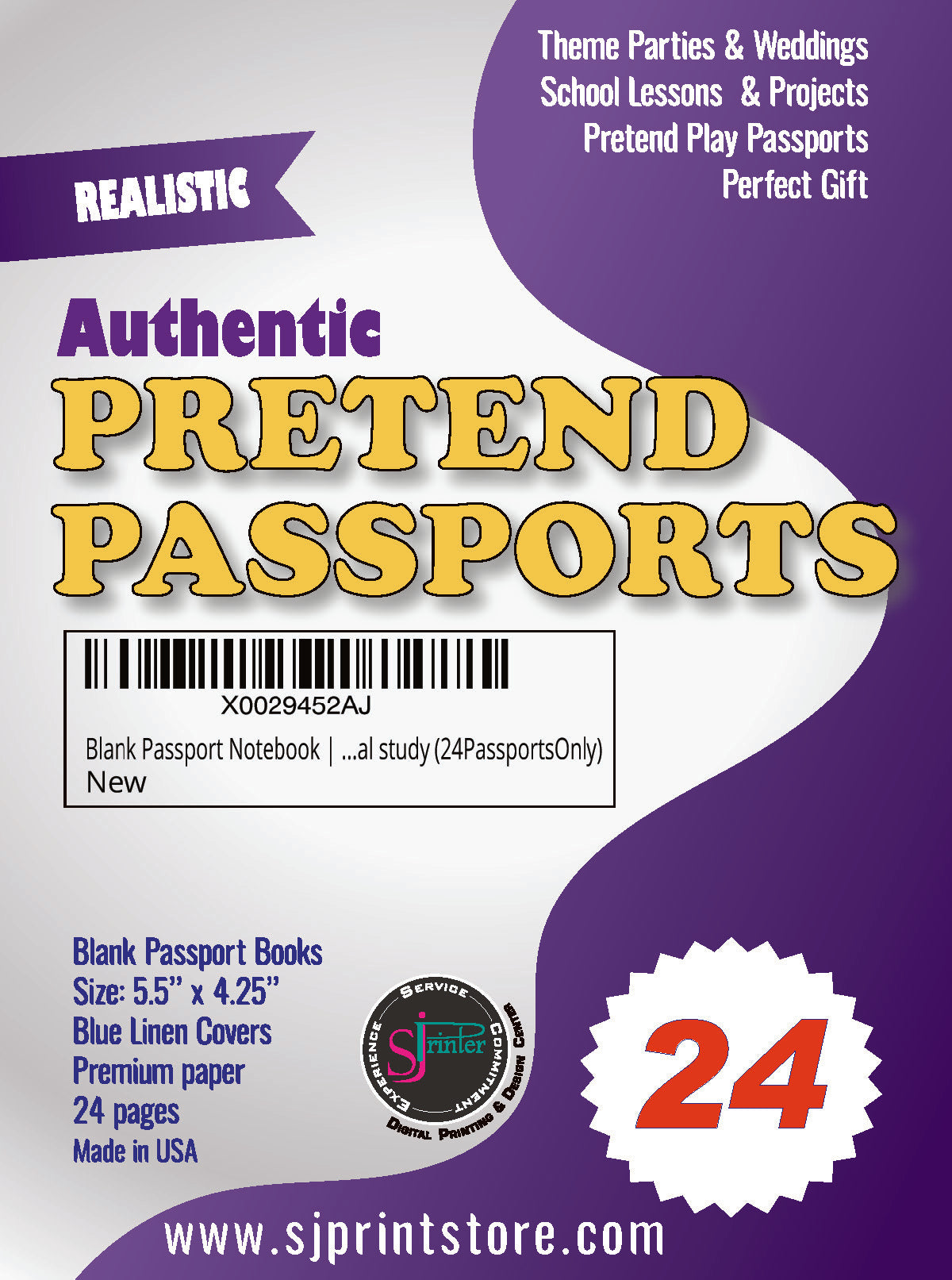 24 Pretend Passport Books — Blank Pages for Kids Pretend Play