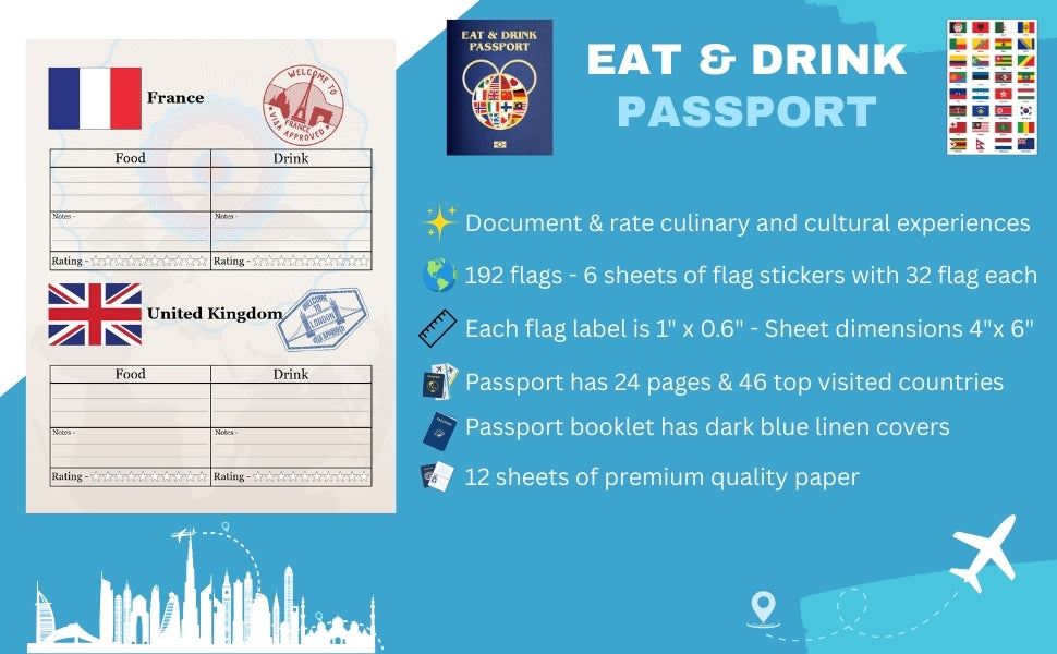 Epcot Eat & Drink Passport: Global Adventure with Country Flag Stickers