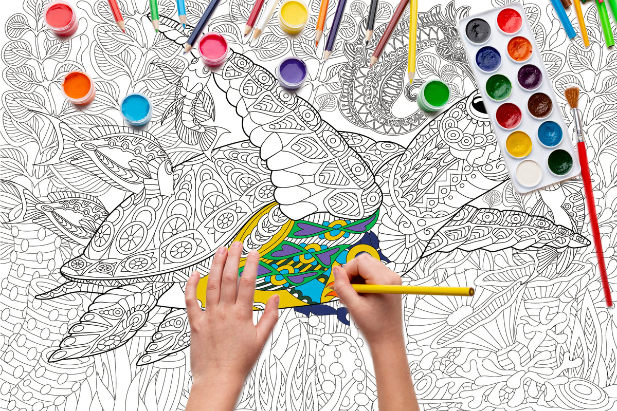 Unicorn + Sea Turtle coloring poster bundle – printed in USA