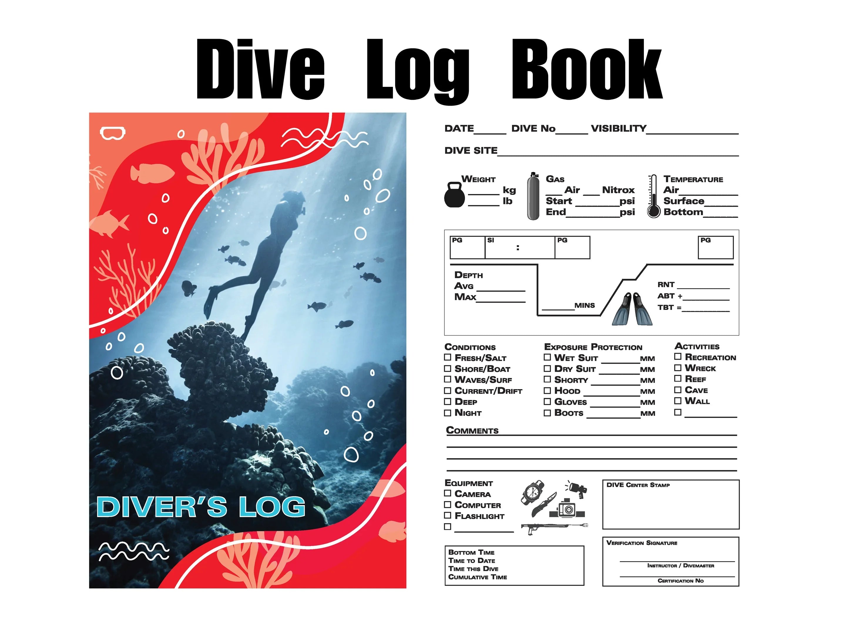 Dive Log Book Scuba Diving Journal to Monitor up to 100 Diving Trips: 10 Rules for Scuba Divers, Dive Log Statistics, Scuba Gifts - SJPrinter