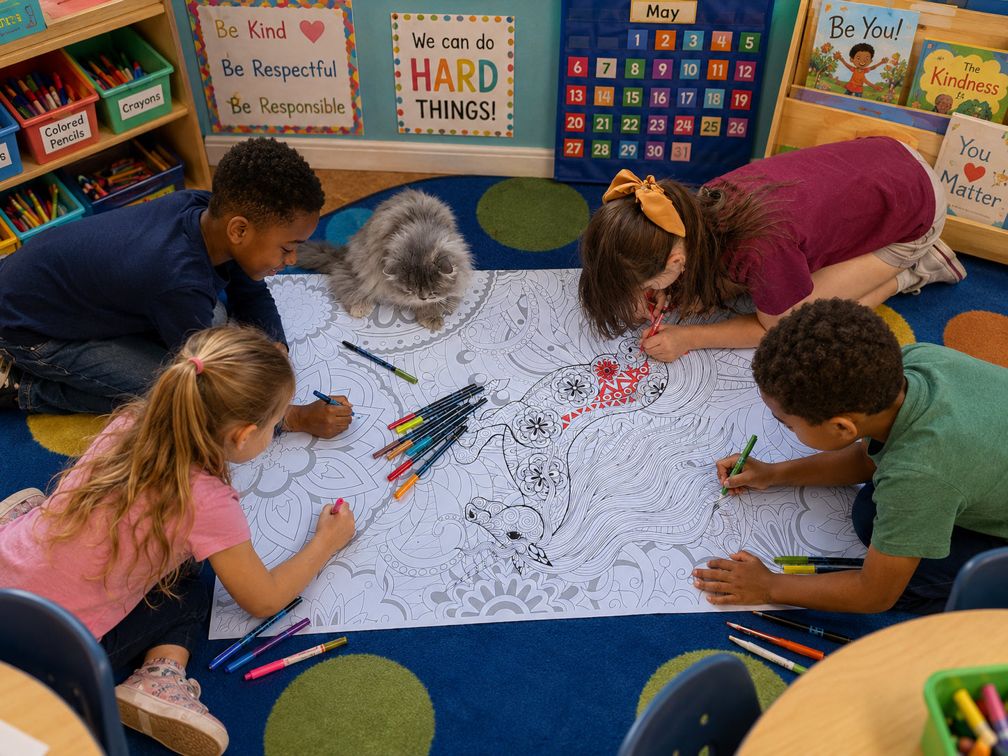 CAT, Unicorn & Sea Turtle Giant Coloring Poster Bundle — 3 Huge Coloring Sheets | SJPrinter