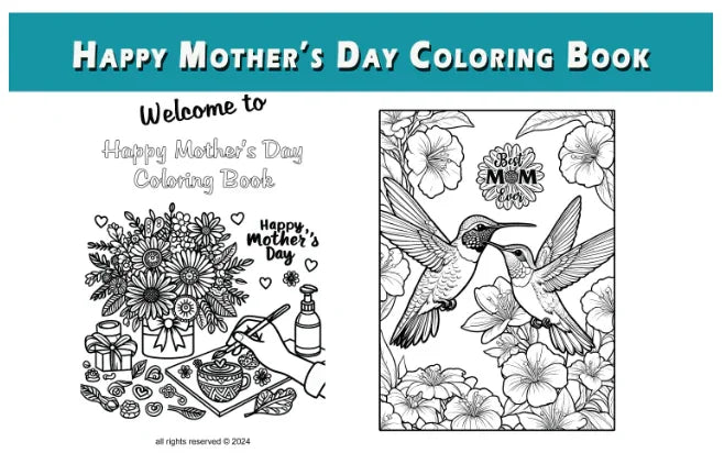 Happy Mothers Day Coloring Book for Kids Large Collection of Cute Baby Animals, Dolphins, Turtles, Dinosaurs, Birds, Flowers, Animals - SJPrinter