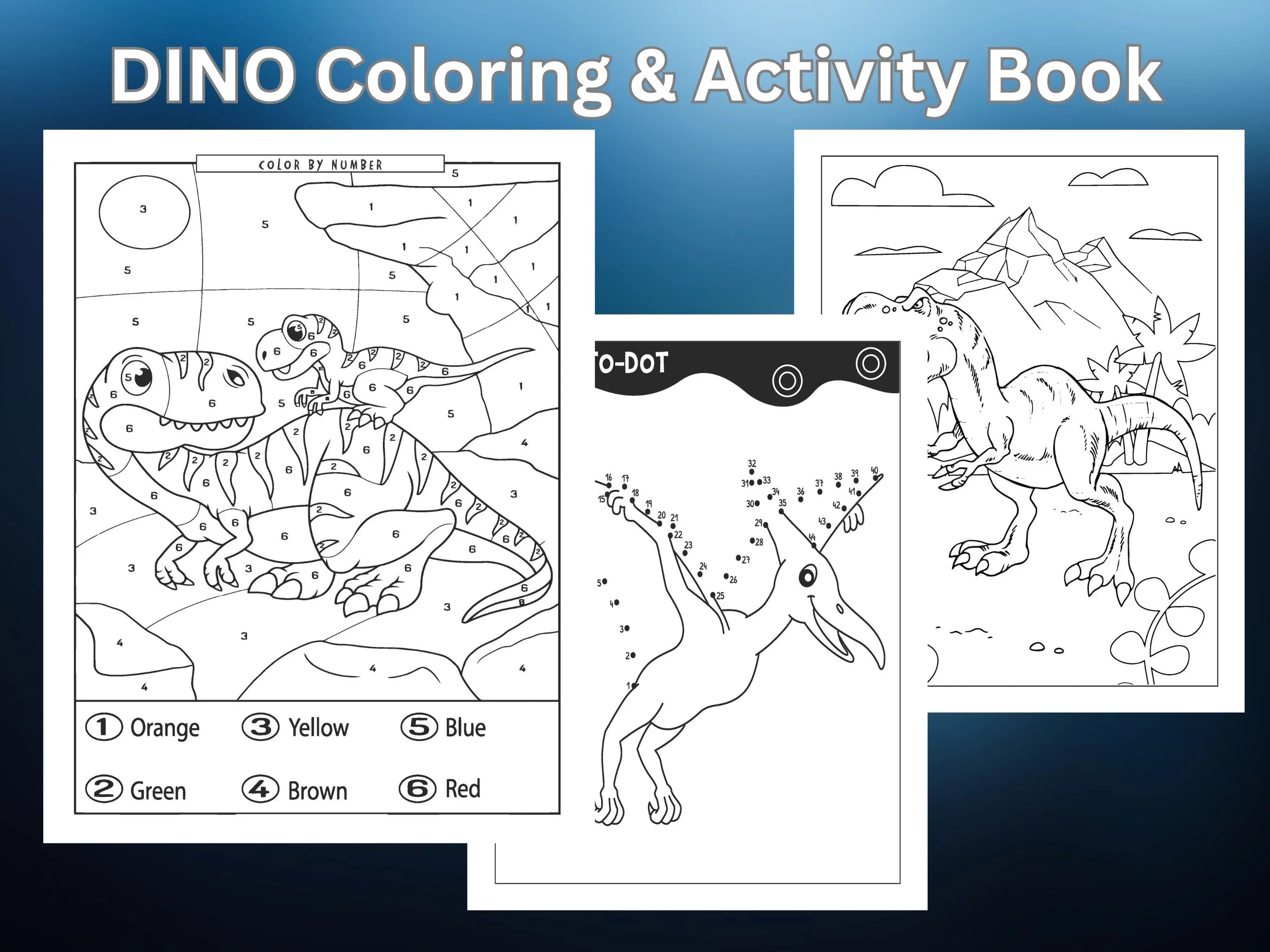Personalized Dino, Coloring Activity Kids Book for Girls & Boys: Color by number, Dot to Dot, Puzzles. 50 pages. Unique Kids Gifts - SJPrinter