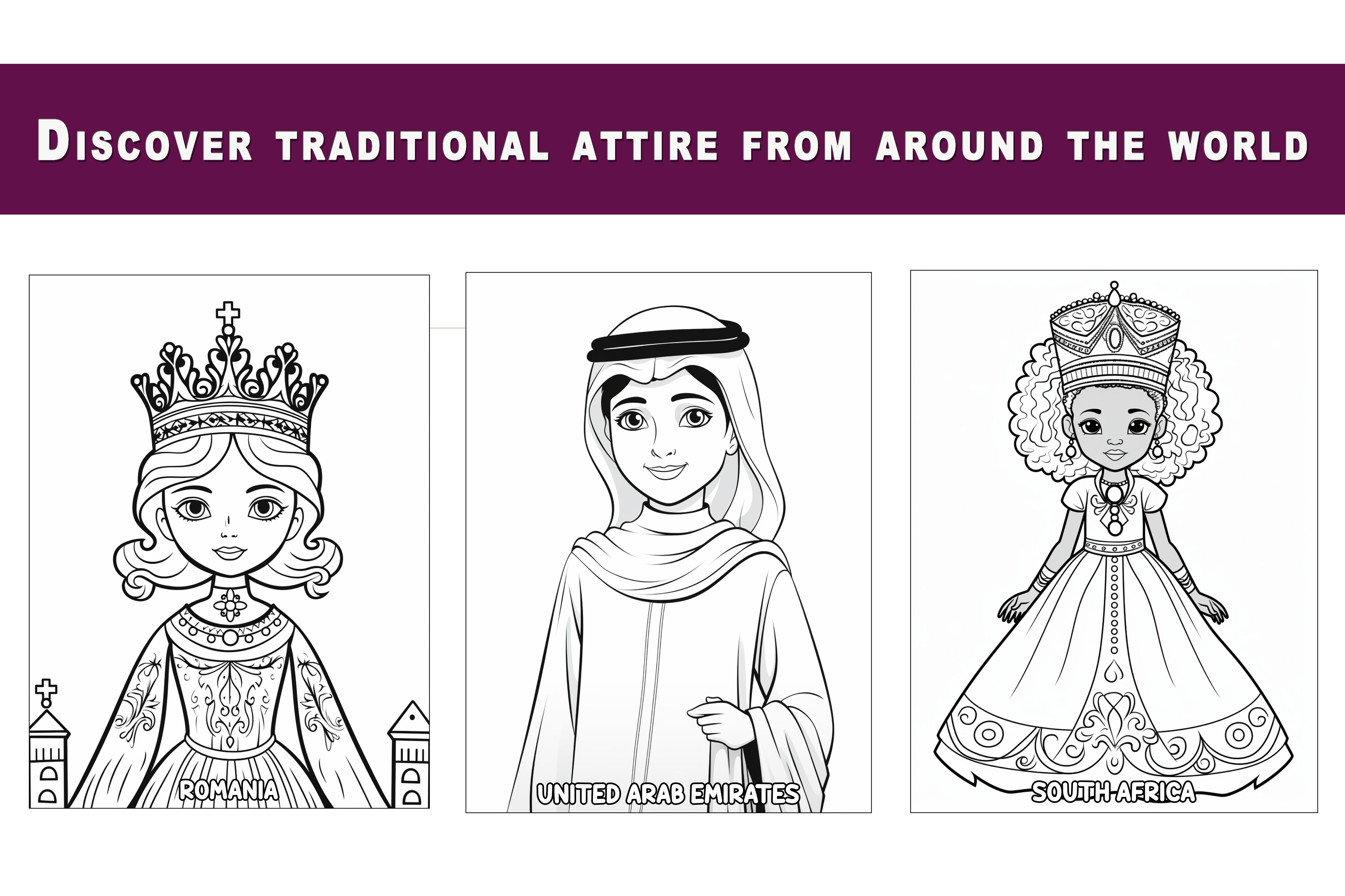 Princess Coloring Book A Global Journey in 50 Colors: World travel big book kids adults teens, 50 princesses 50 different countries - SJPrinter