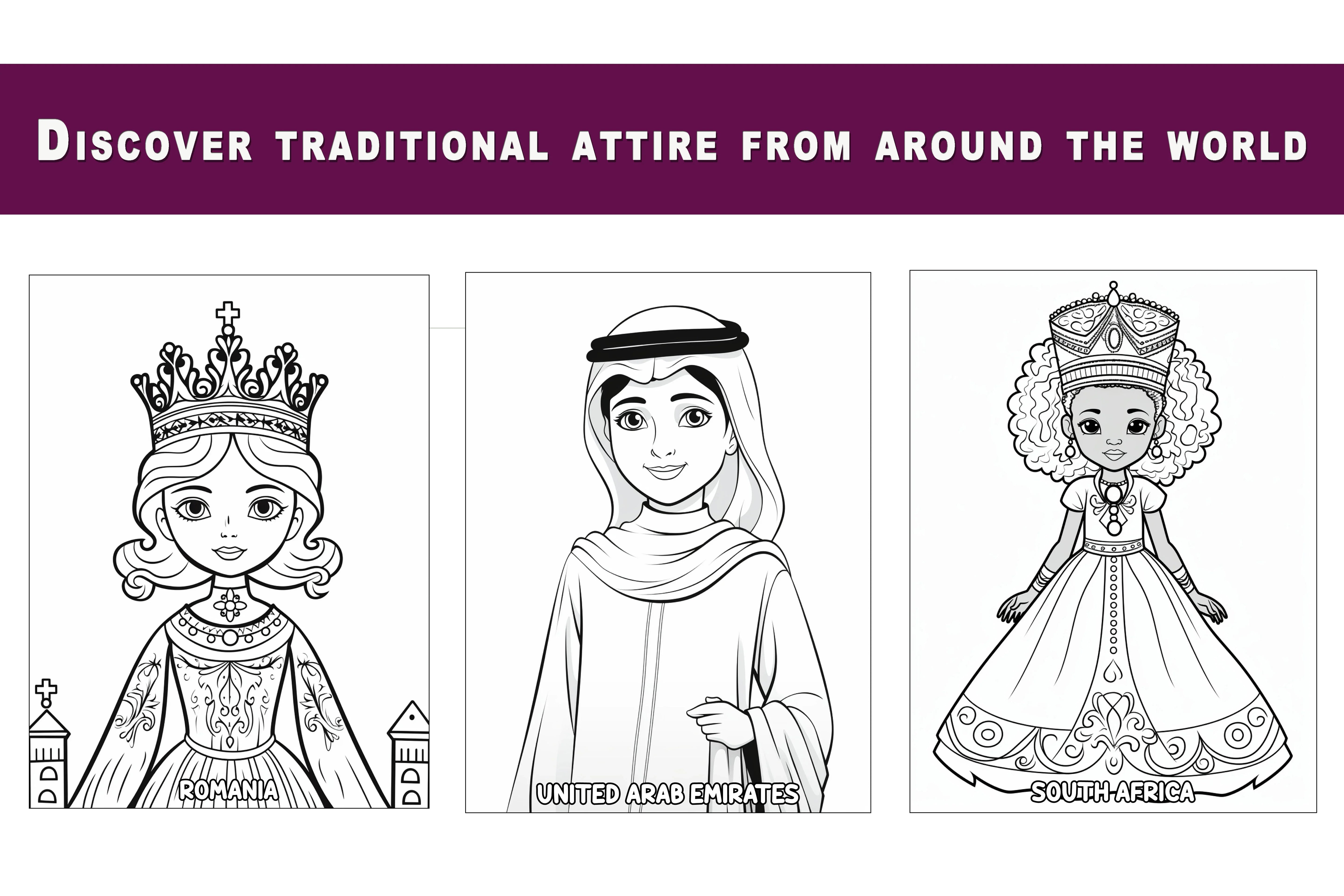 Princess Coloring Book A Global Journey in 50 Colors: World travel big book kids adults teens, 50 princesses 50 different countries - SJPrinter