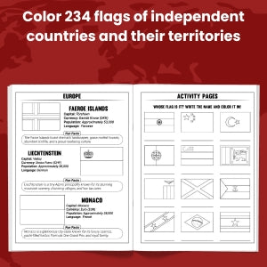 World Flags Coloring and Activity Book with Flag stickers: Geography Gift for Kids and Adults - Color 234 Flags, Learn Capitals, Currencies - SJPrinter