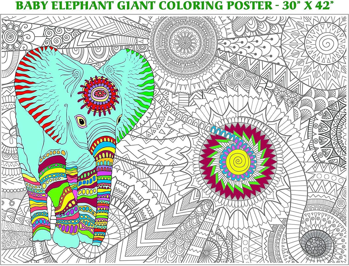 Library + Dog Pound + Baby Elephant coloring poster bundle – printed in USA