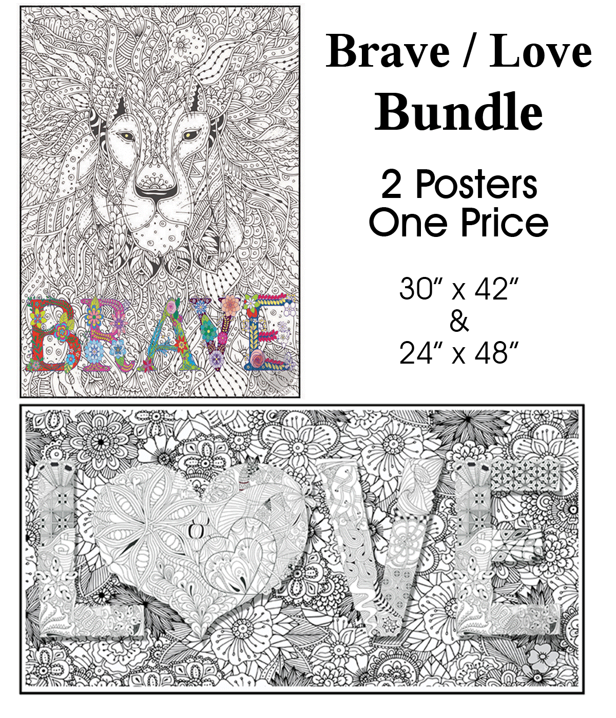 Coloring poster bundle – BRAVE + LOVE – SJPrinter Cherry Hill NJ