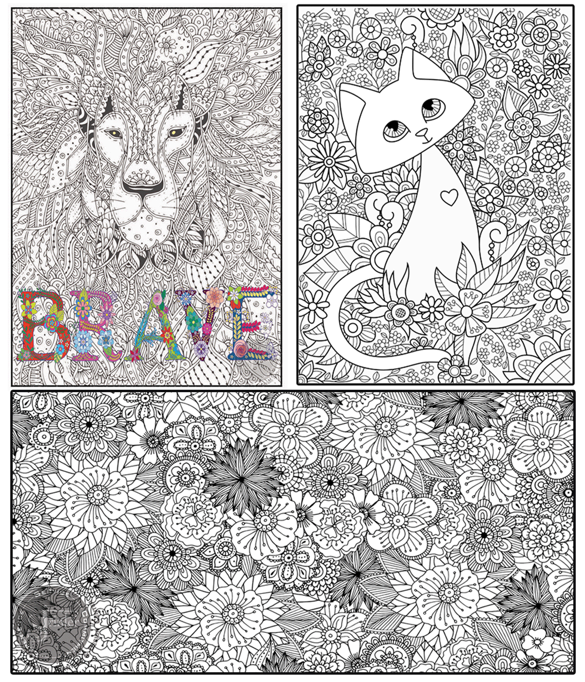 Coloring poster bundle – CAT, BRAVE & Flowers – SJPrinter Cherry Hill NJ