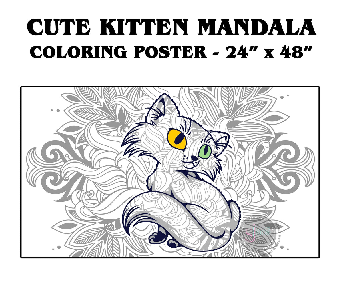 Coloring poster – Cute Kitten Mandala, 24×48" – giant group coloring poster