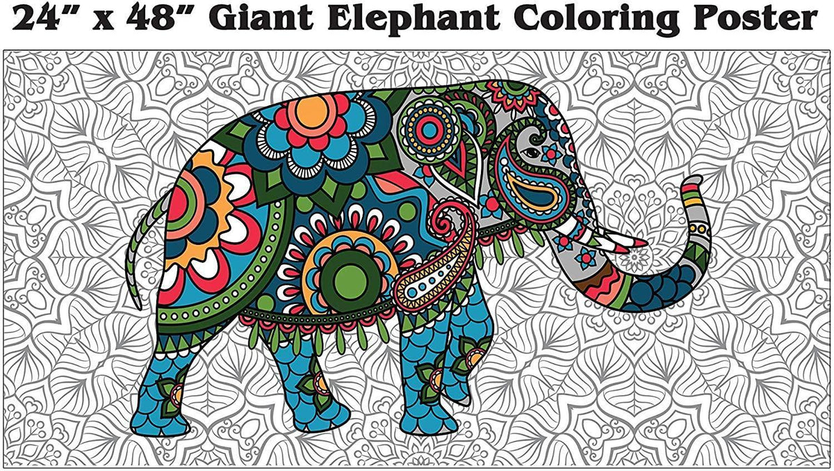 Giant Elephant Mandala giant coloring poster 24×48" – wall-size group activity