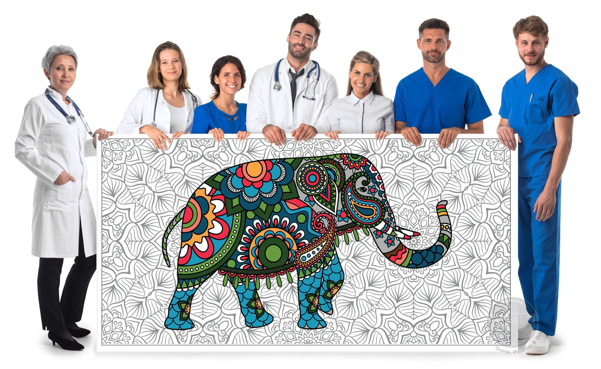 Coloring poster – Giant Elephant Mandala, 24×48" – giant group coloring poster