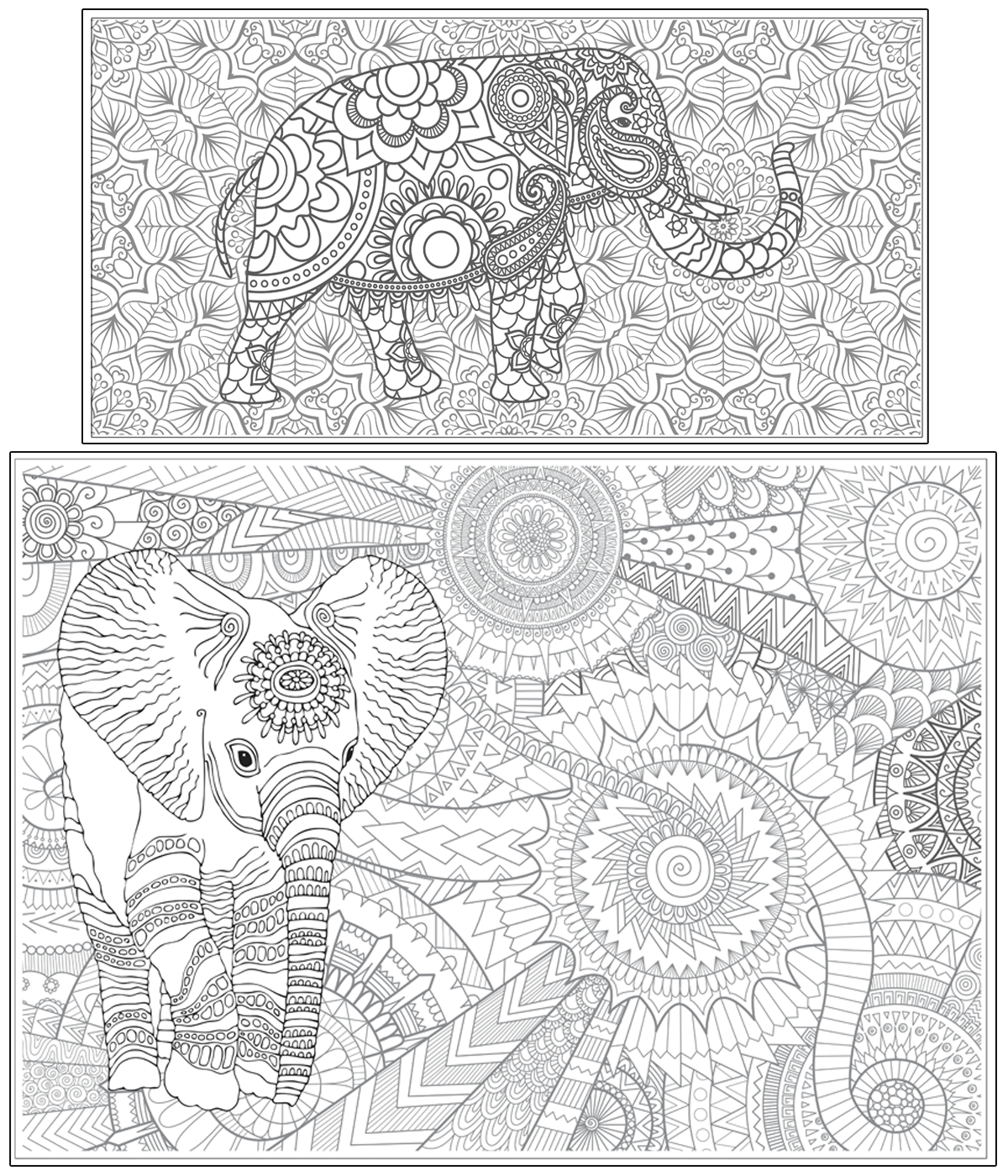 Coloring poster bundle – Elephant Mandala + Baby Elephant – SJPrinter Cherry Hill NJ