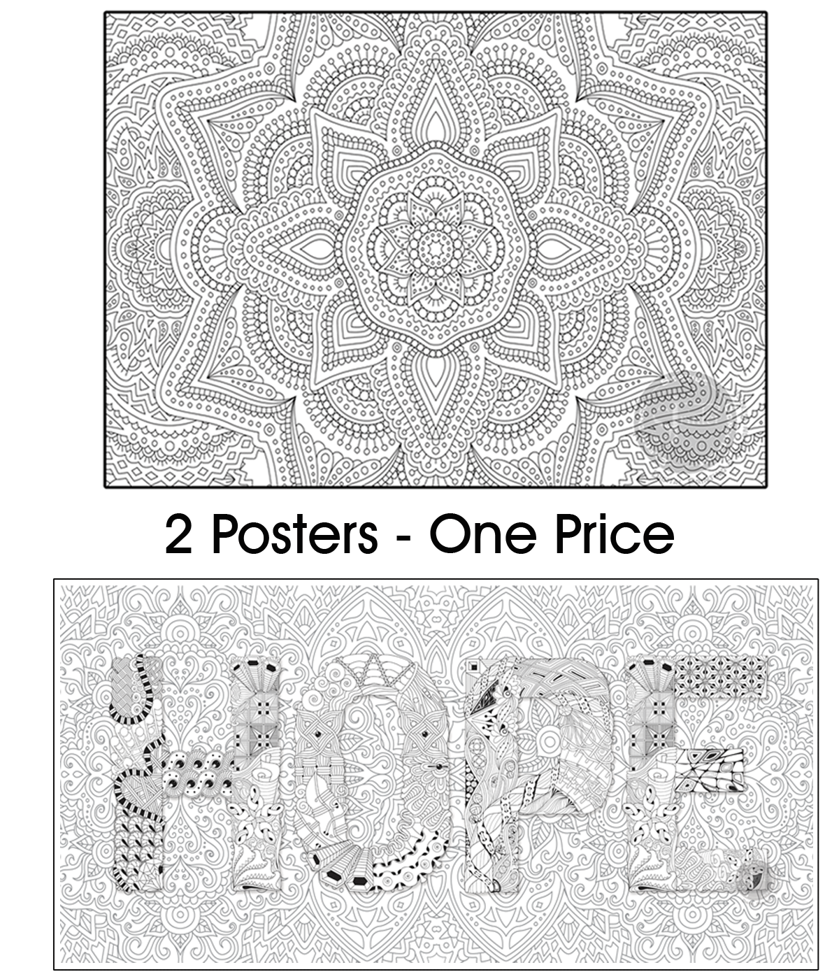 Coloring poster bundle – Floral Mandala + HOPE – SJPrinter Cherry Hill NJ