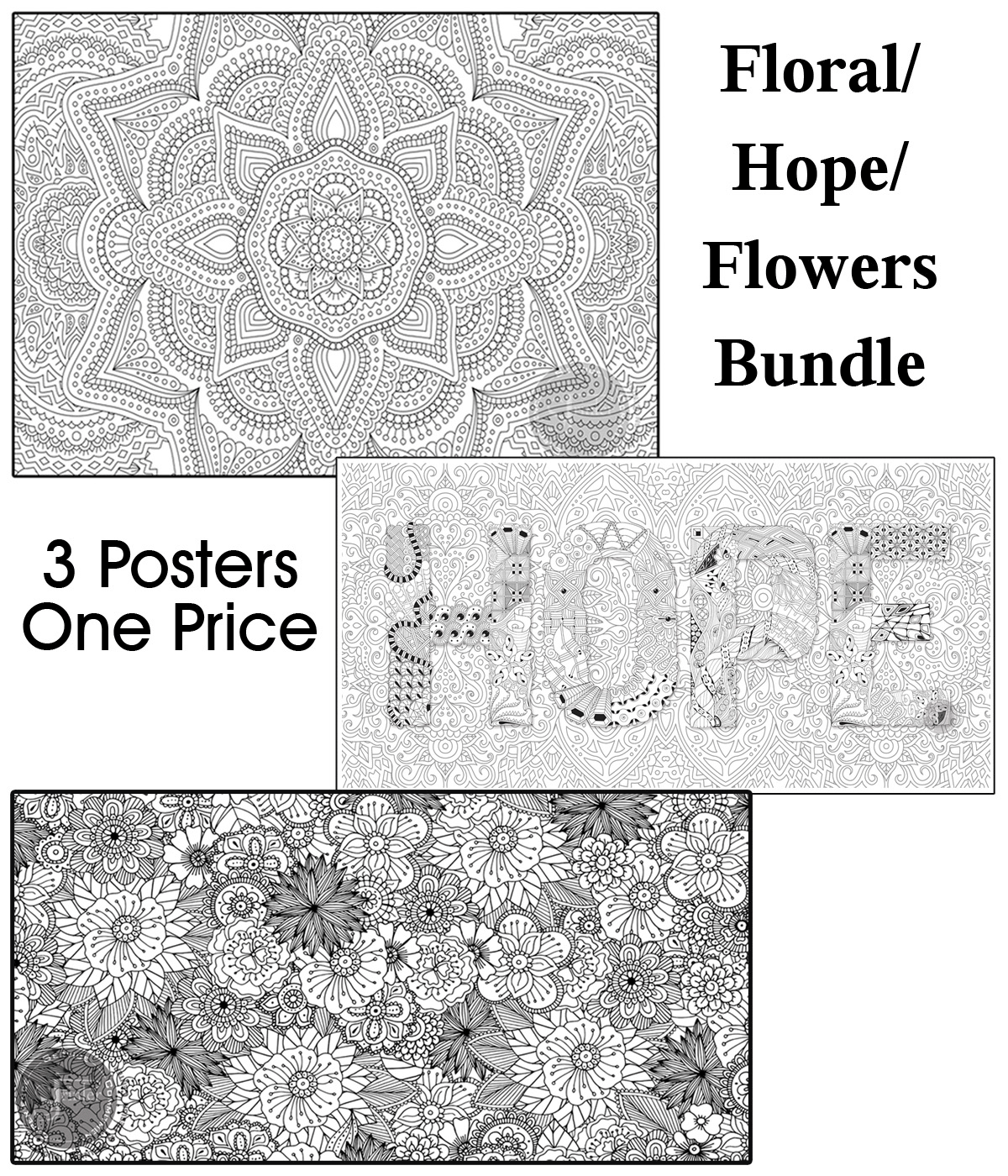 Coloring poster bundle – Floral Mandala + HOPE – SJPrinter Cherry Hill NJ