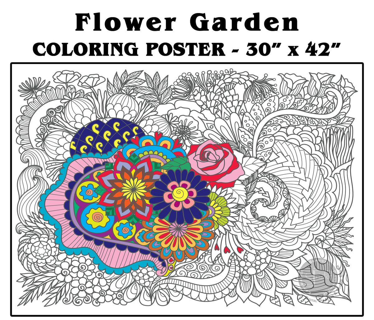 Coloring poster – Flower Garden, 30×42" – giant group coloring poster