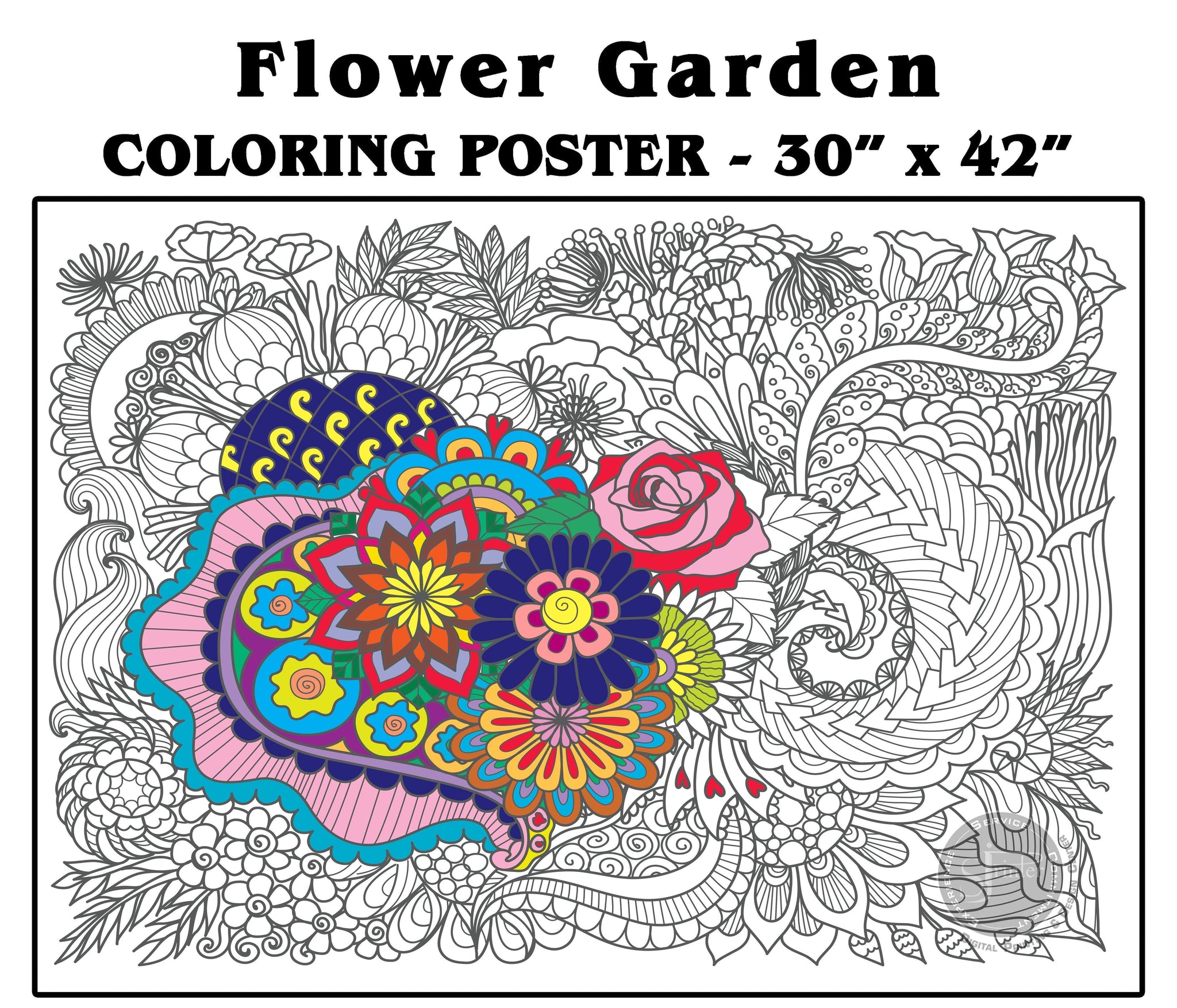 Coloring poster – Flower Garden, 30×42" – giant group coloring poster