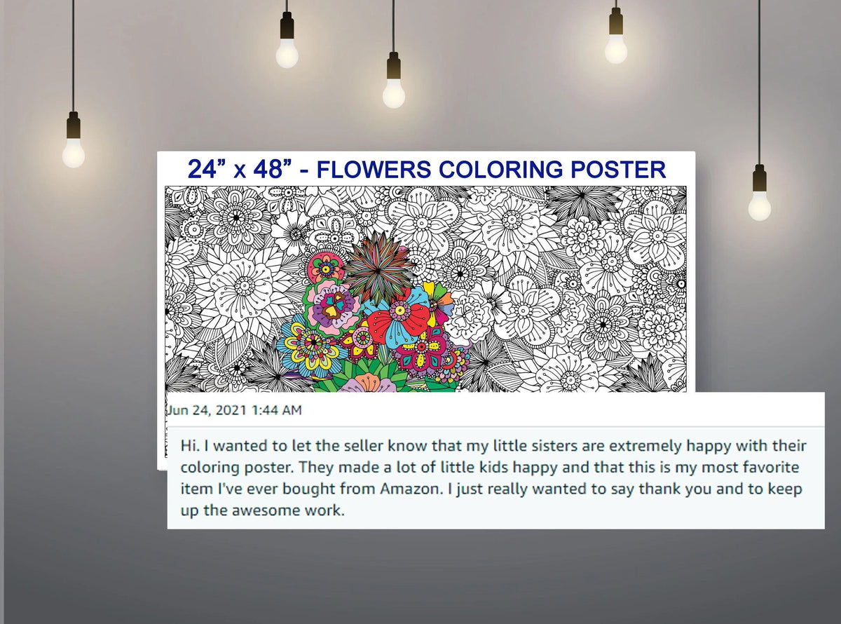 Flowers giant coloring poster 24×48" – wall-size group activity