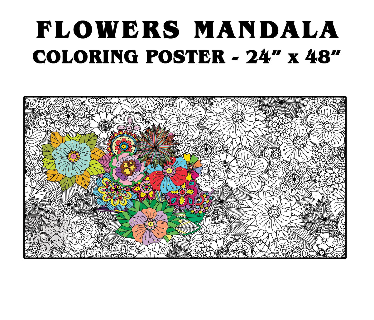 Coloring poster – Flowers, 24×48" – giant group coloring poster