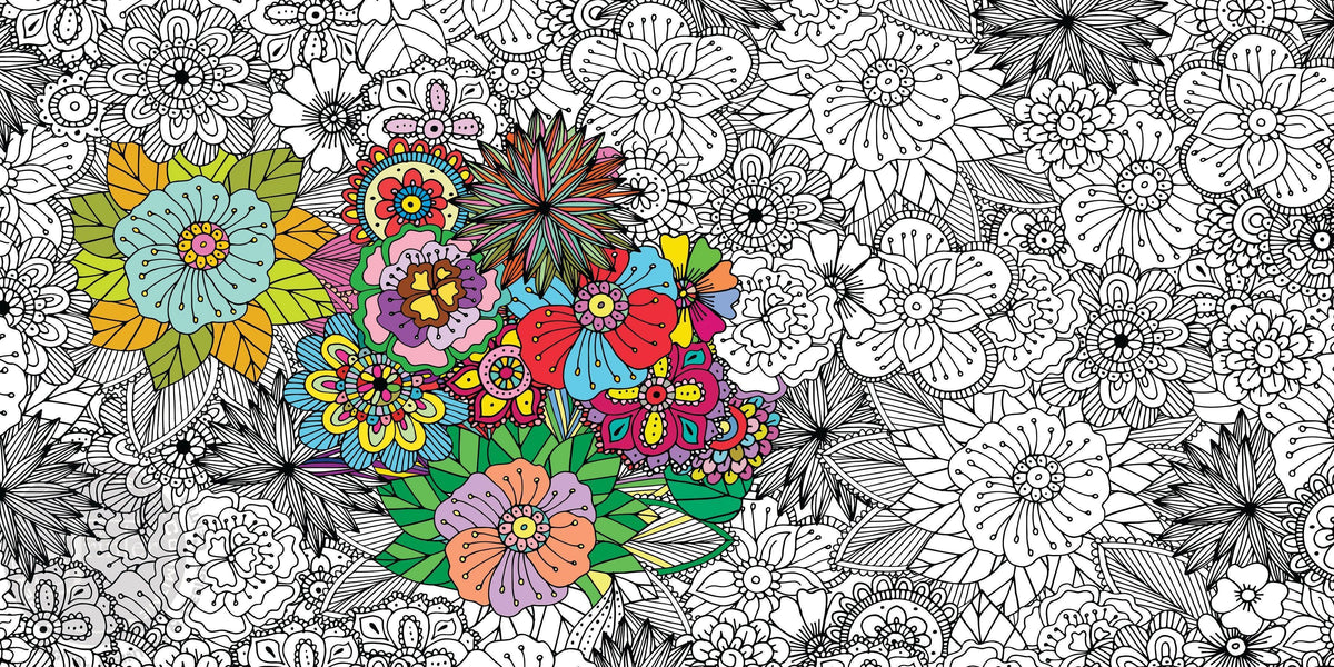 Flowers coloring poster 24×48" – intricate line art, printed in USA