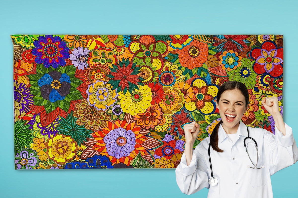 Flowers coloring poster 24×48" – intricate line art, printed in USA