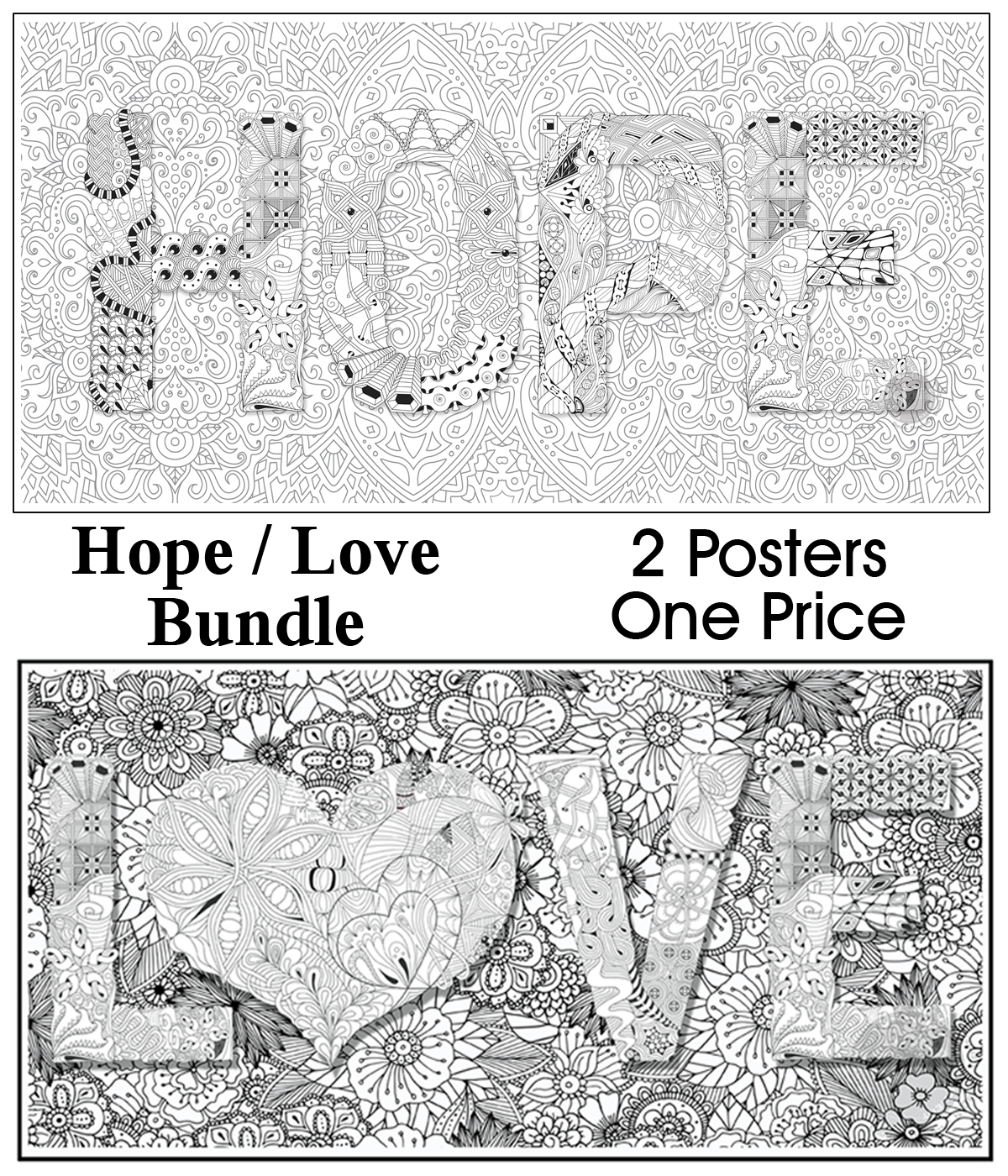 Coloring poster bundle – HOPE + LOVE – SJPrinter Cherry Hill NJ