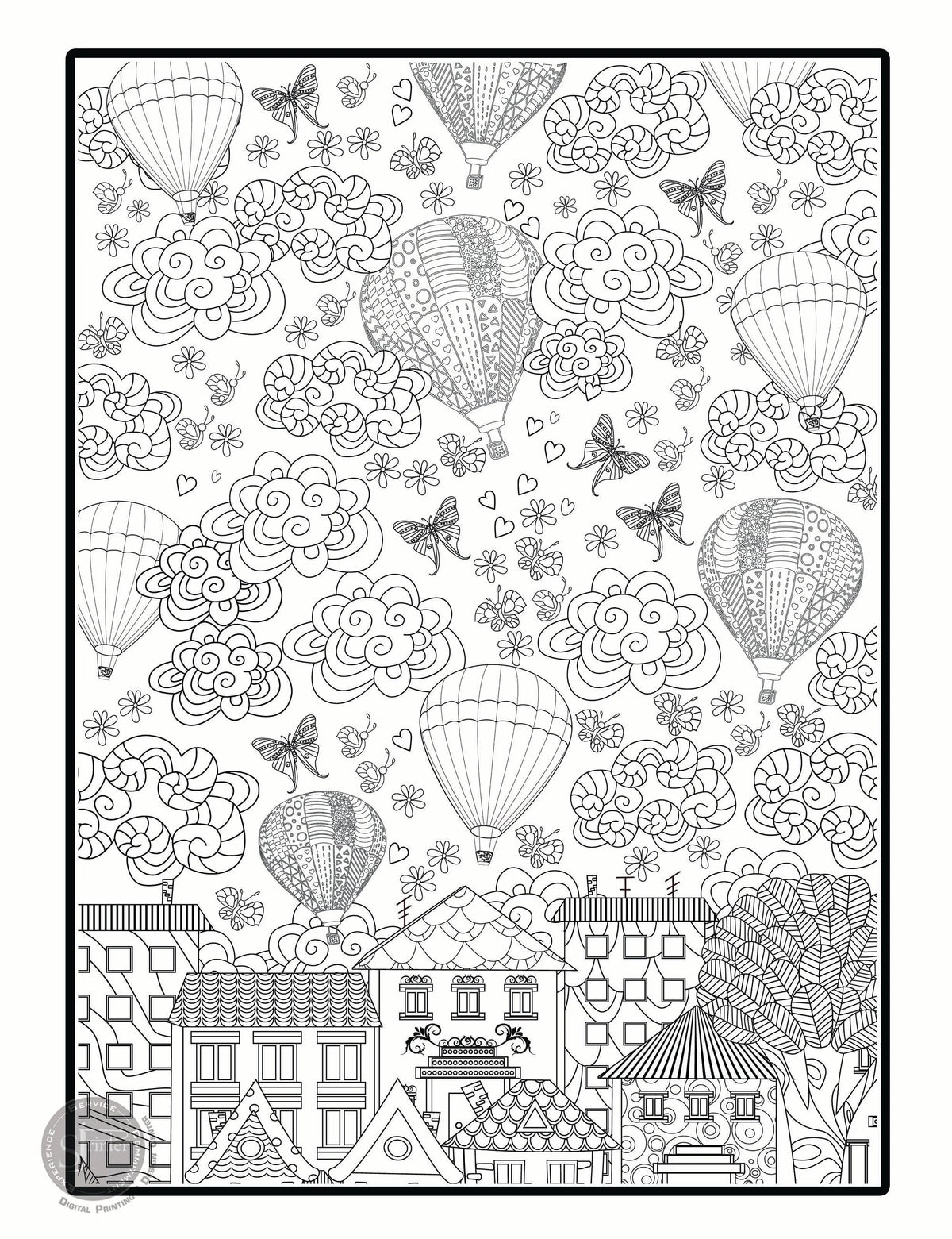 Coloring poster – Hot Air Balloons, 30×42" – giant group coloring poster
