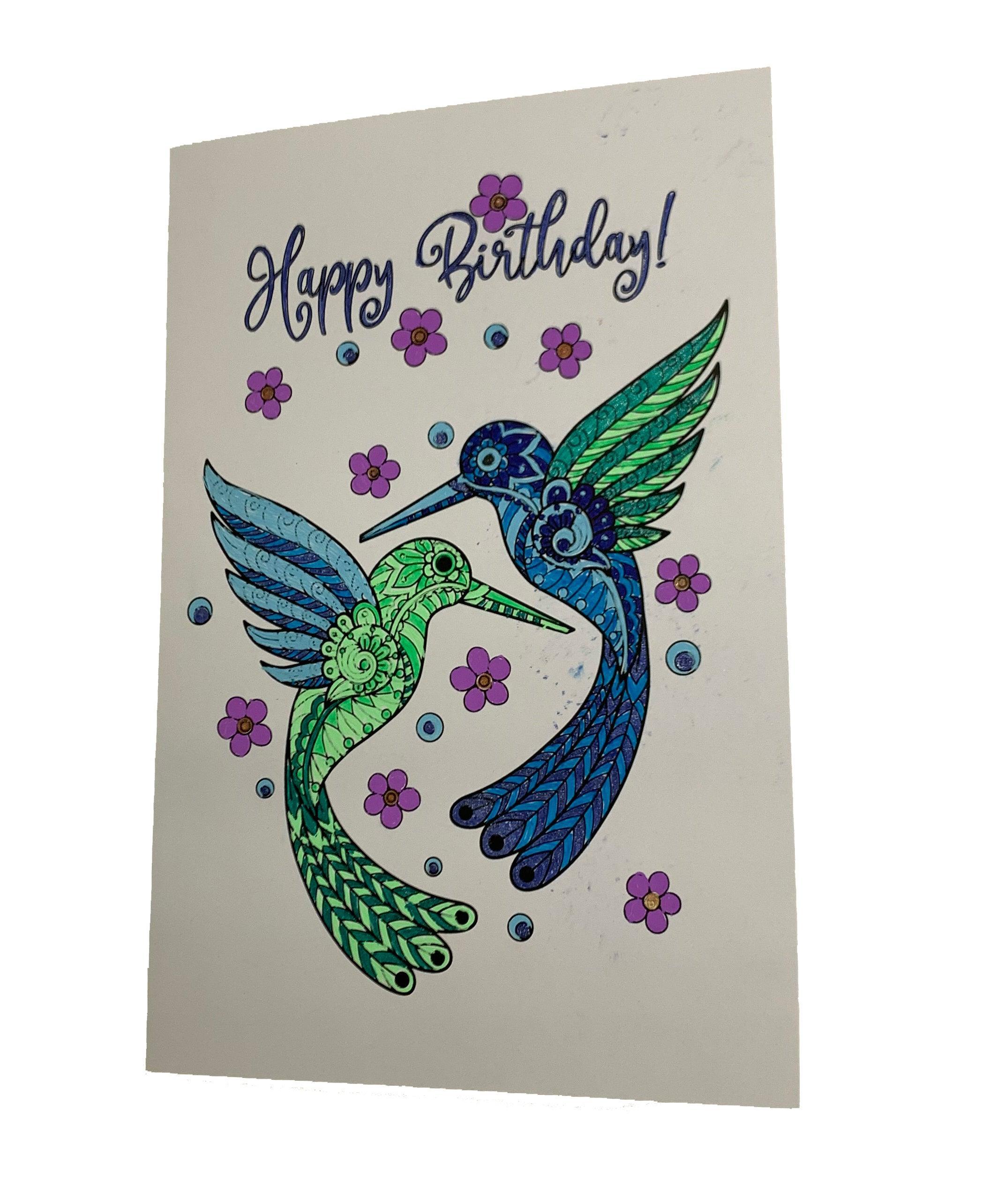 Hummingbirds - Coloring Card - SJPrinter