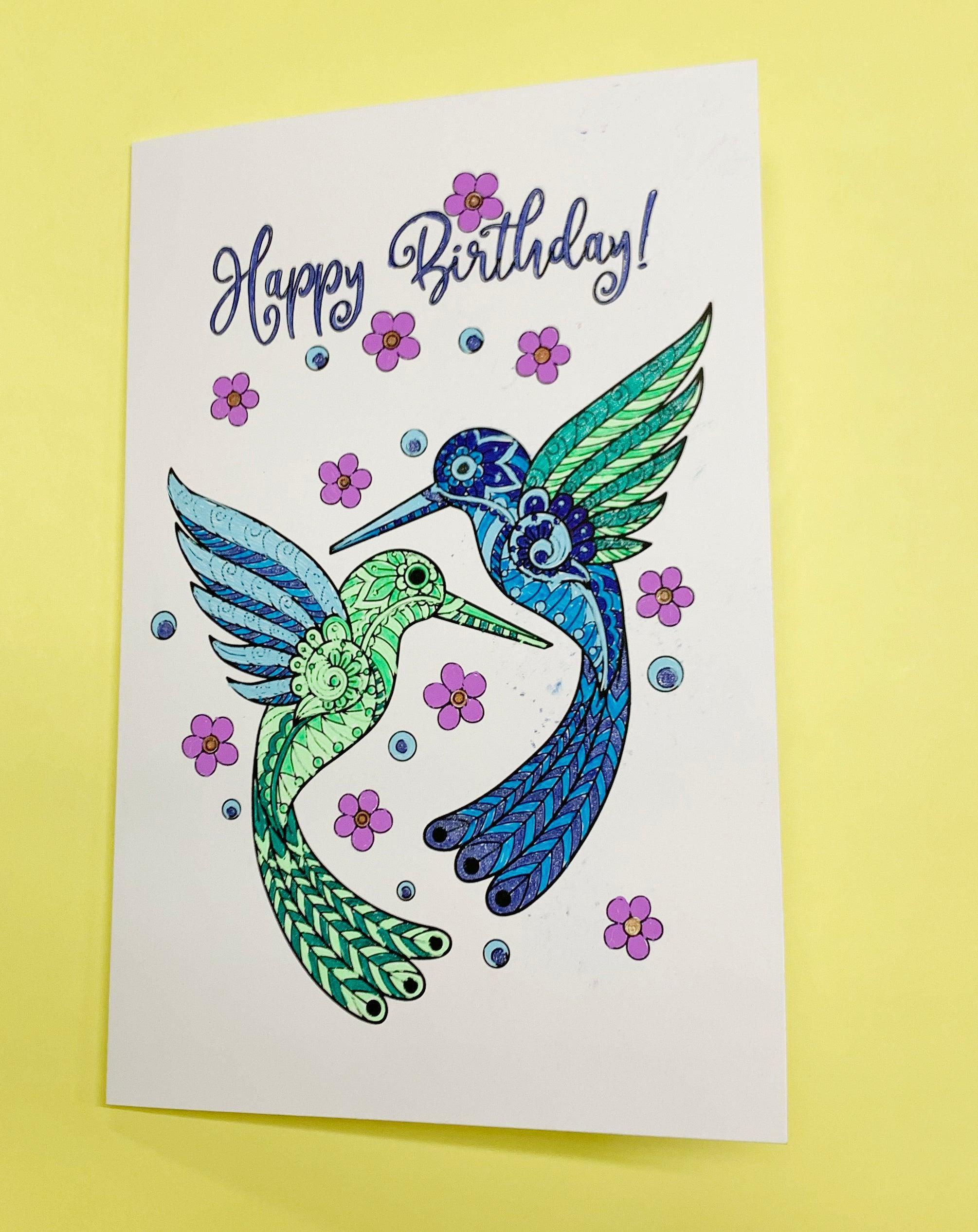 Hummingbirds - Coloring Card - SJPrinter