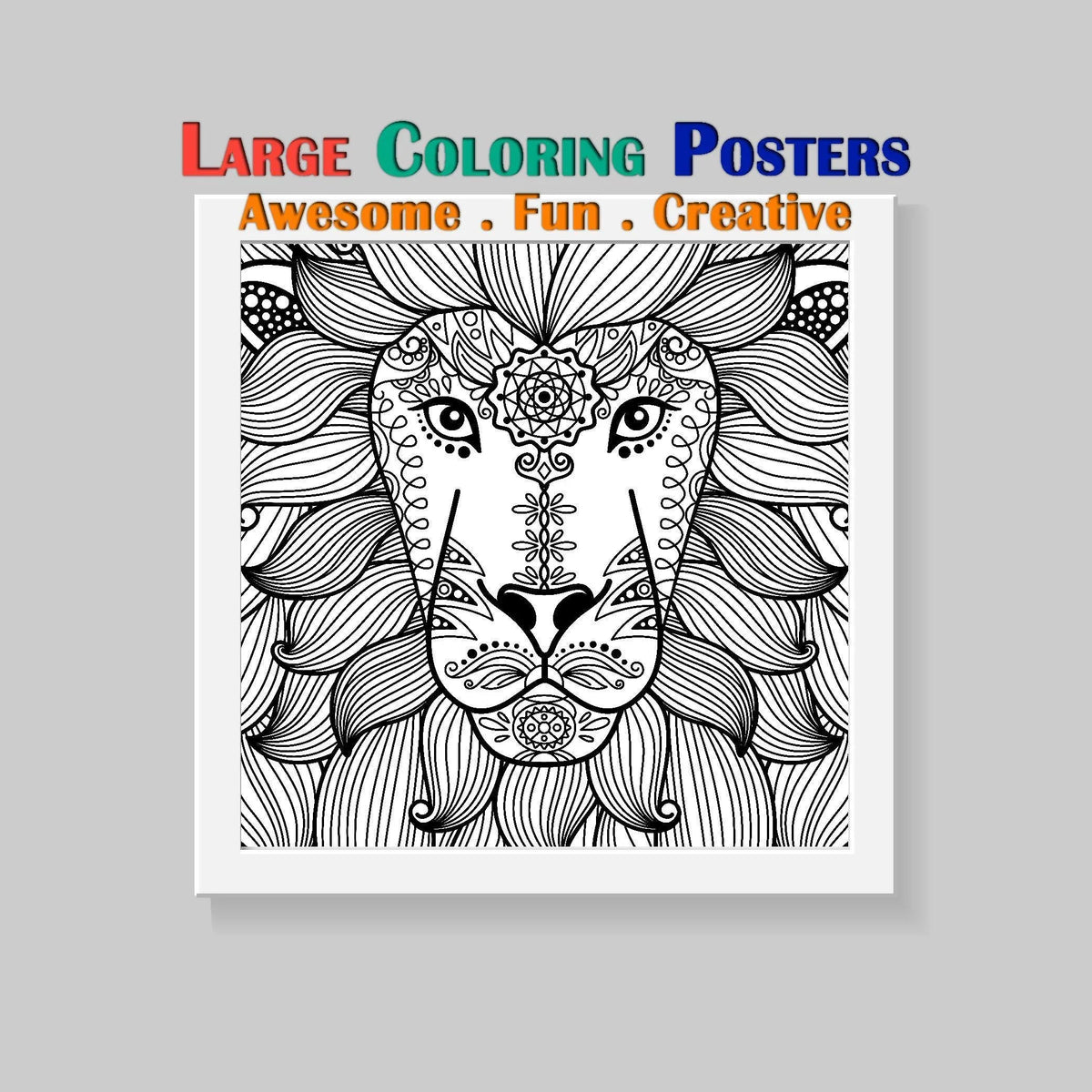 Giant Lion Head Mandala coloring poster 30×30" – SJPrinter Cherry Hill NJ