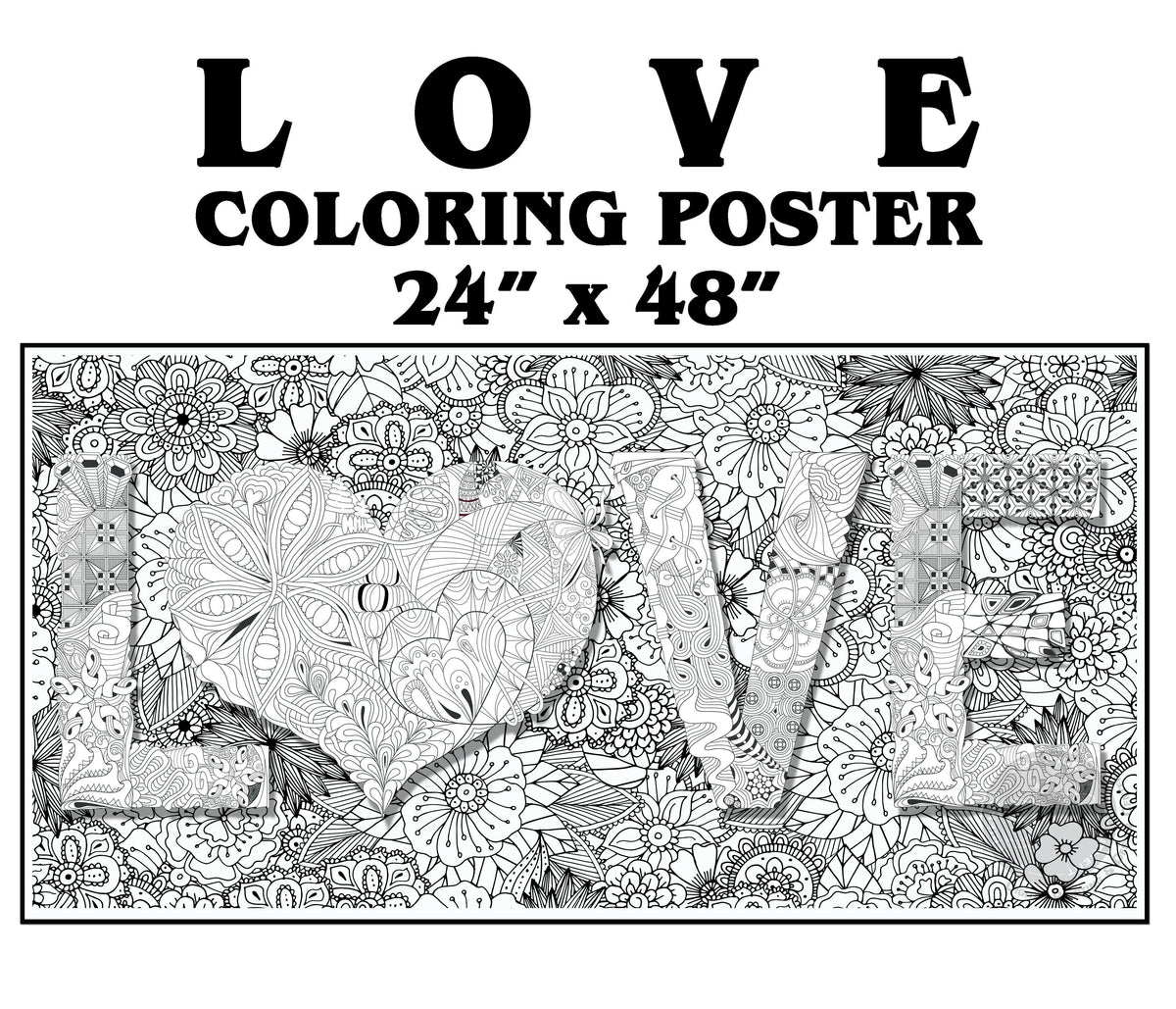 Coloring poster – LOVE, 24×48" – giant group coloring poster