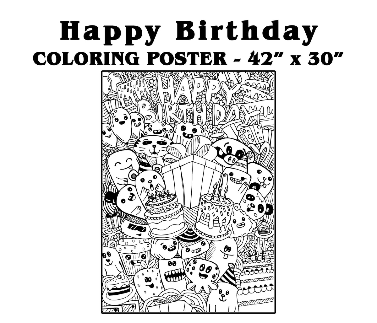 Coloring poster – Monsters Happy Birthday, 30×42" – giant group coloring poster