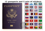 Pretend Passports - 12Pack with 2 sets of World Flags Stickers - SJPrinter