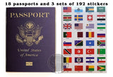 Pretend Passports - 18Pack with 3 sets of World Flags Stickers - SJPrinter