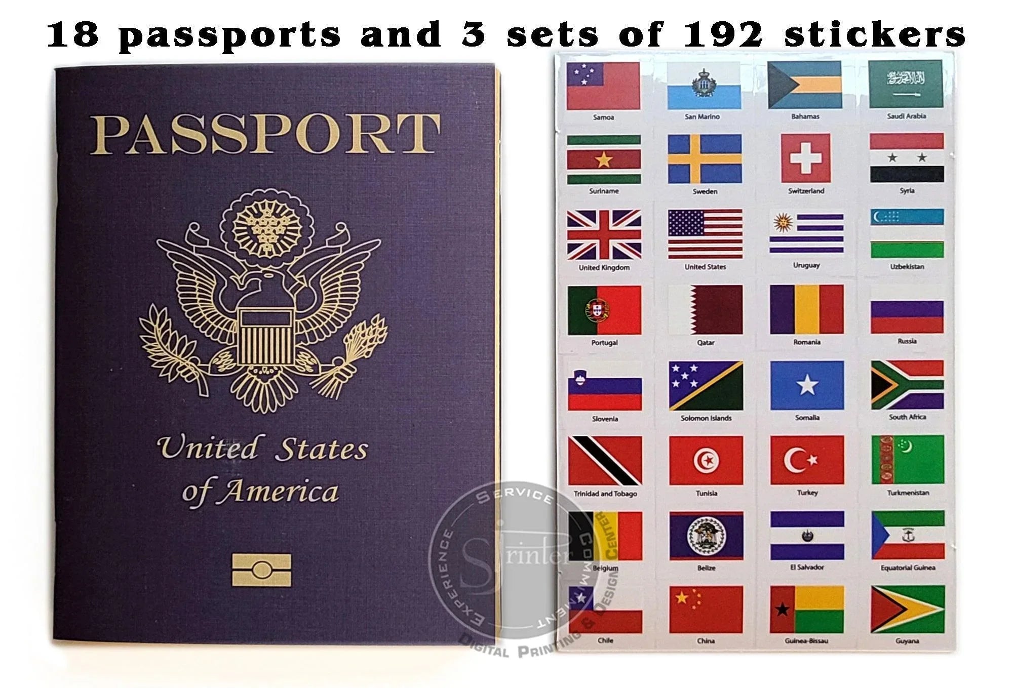 Pretend Passports - 18Pack with 3 sets of World Flags Stickers - SJPrinter