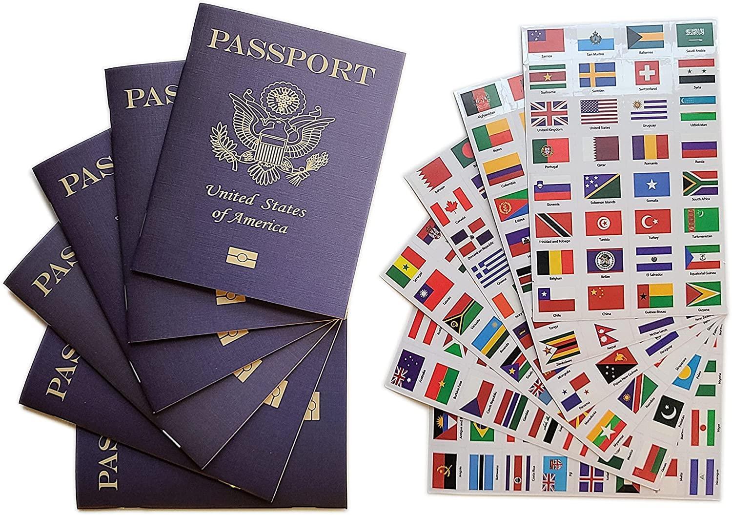 Pretend Passports - 18Pack with 3 sets of World Flags Stickers - SJPrinter