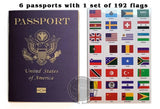 Pretend Passports - 6Pack with 1 set of World Flags Stickers - SJPrinter