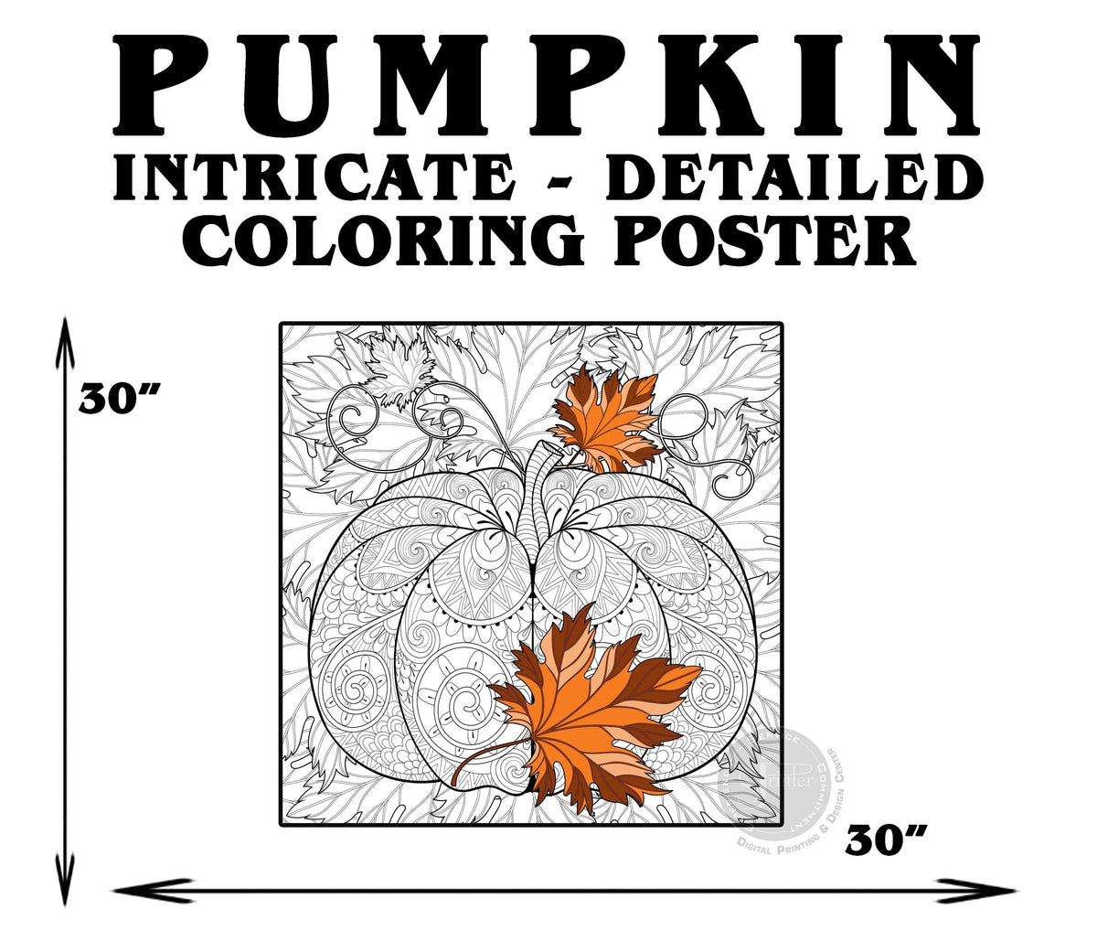 Coloring poster – Giant Coloring Poster Pumpkin — Intricate, 30×30" – giant group coloring poster