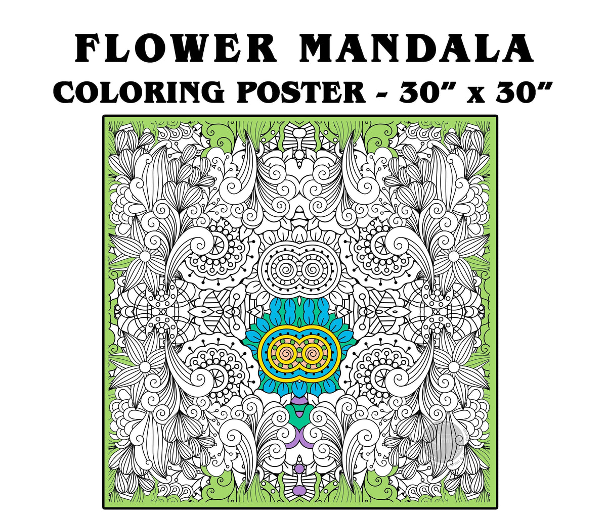 Coloring poster – FLOWER MANDALA, 30×30" – giant group coloring poster