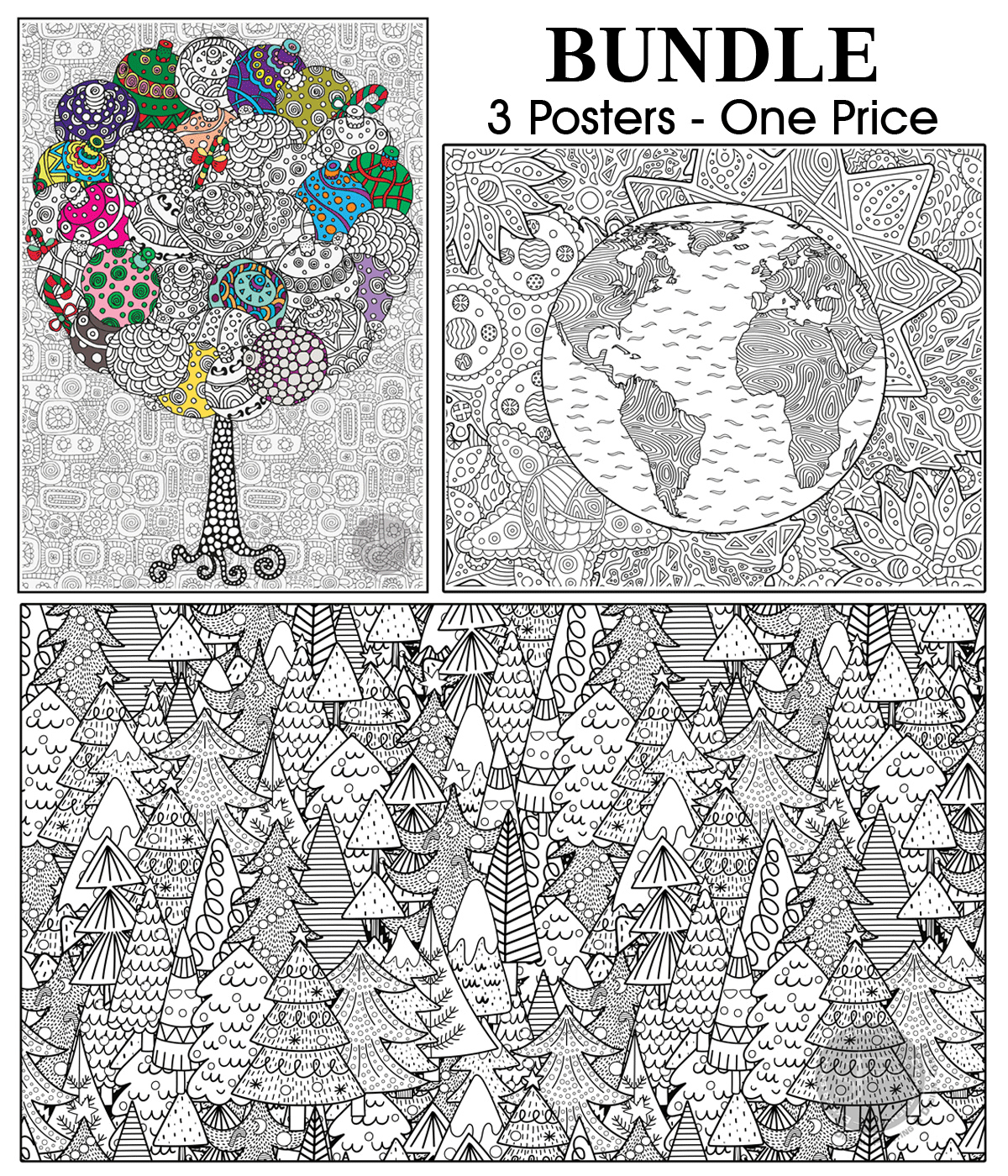 Coloring poster bundle – Christmas Tree + Planet Earth + Holiday Trees – SJPrinter Cherry Hill NJ