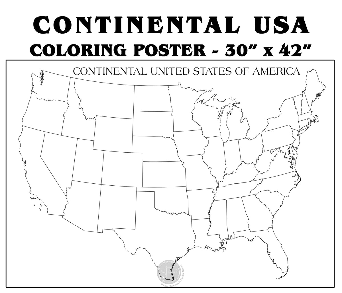 Coloring poster – Continental USA Map, 30×42" – giant group coloring poster