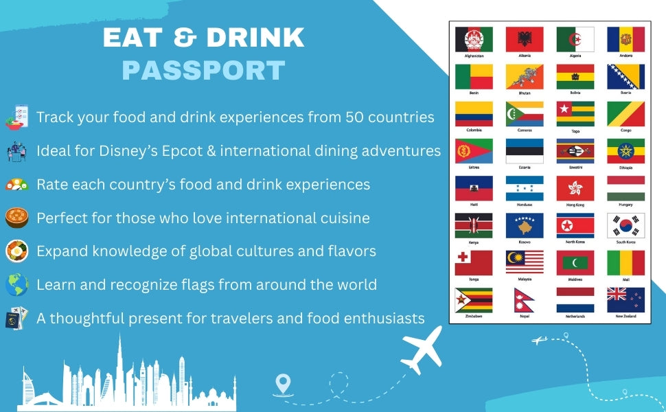 Epcot Eat & Drink Passport: Global Adventure with Country Flag Stickers