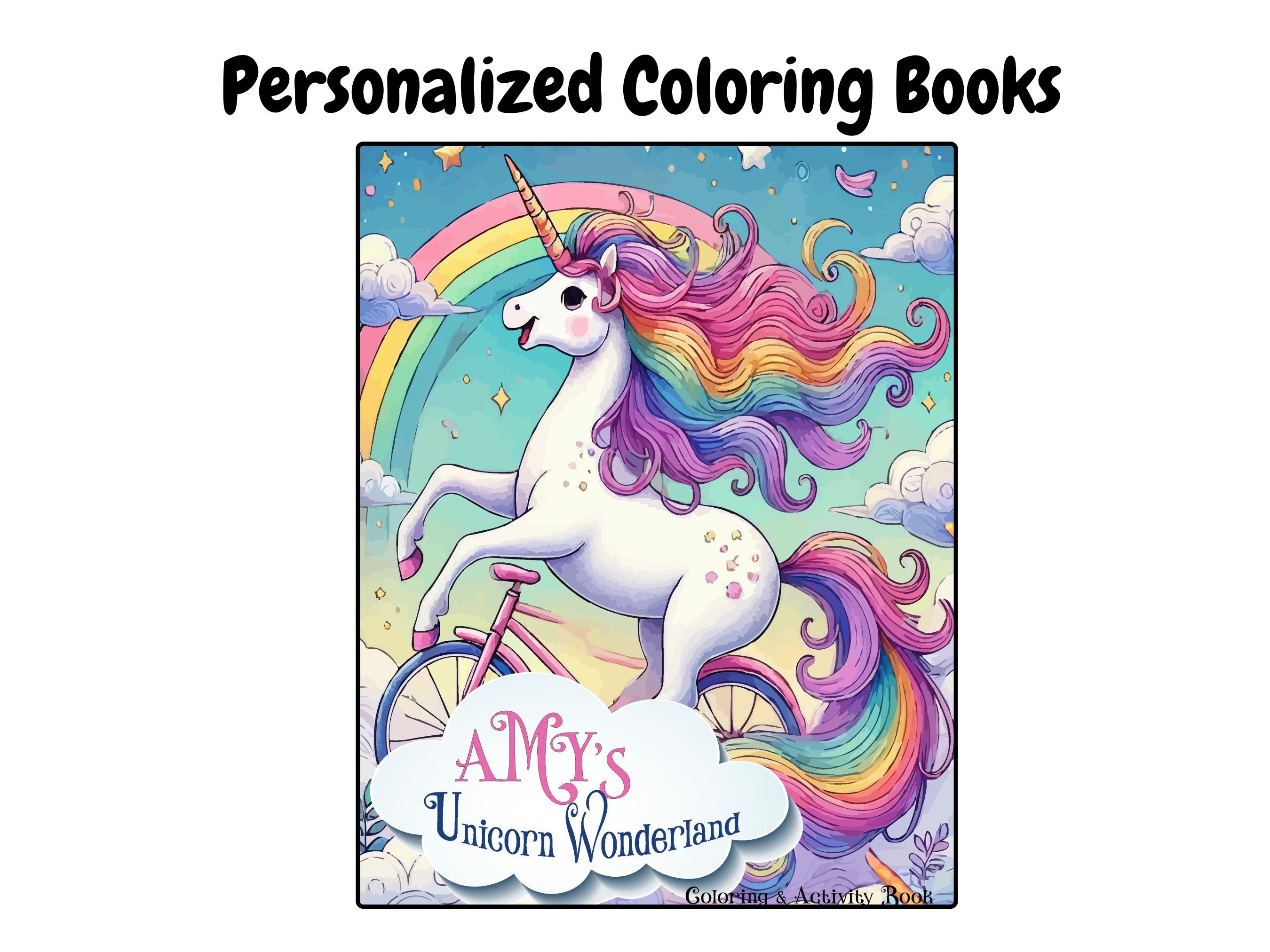 Personalized Unicorn, Coloring Activity Kids Book for Girls & Boys: Color by number, Dot to Dot, Puzzles. 50 pages. Unique Kids Gifts - SJPrinter 