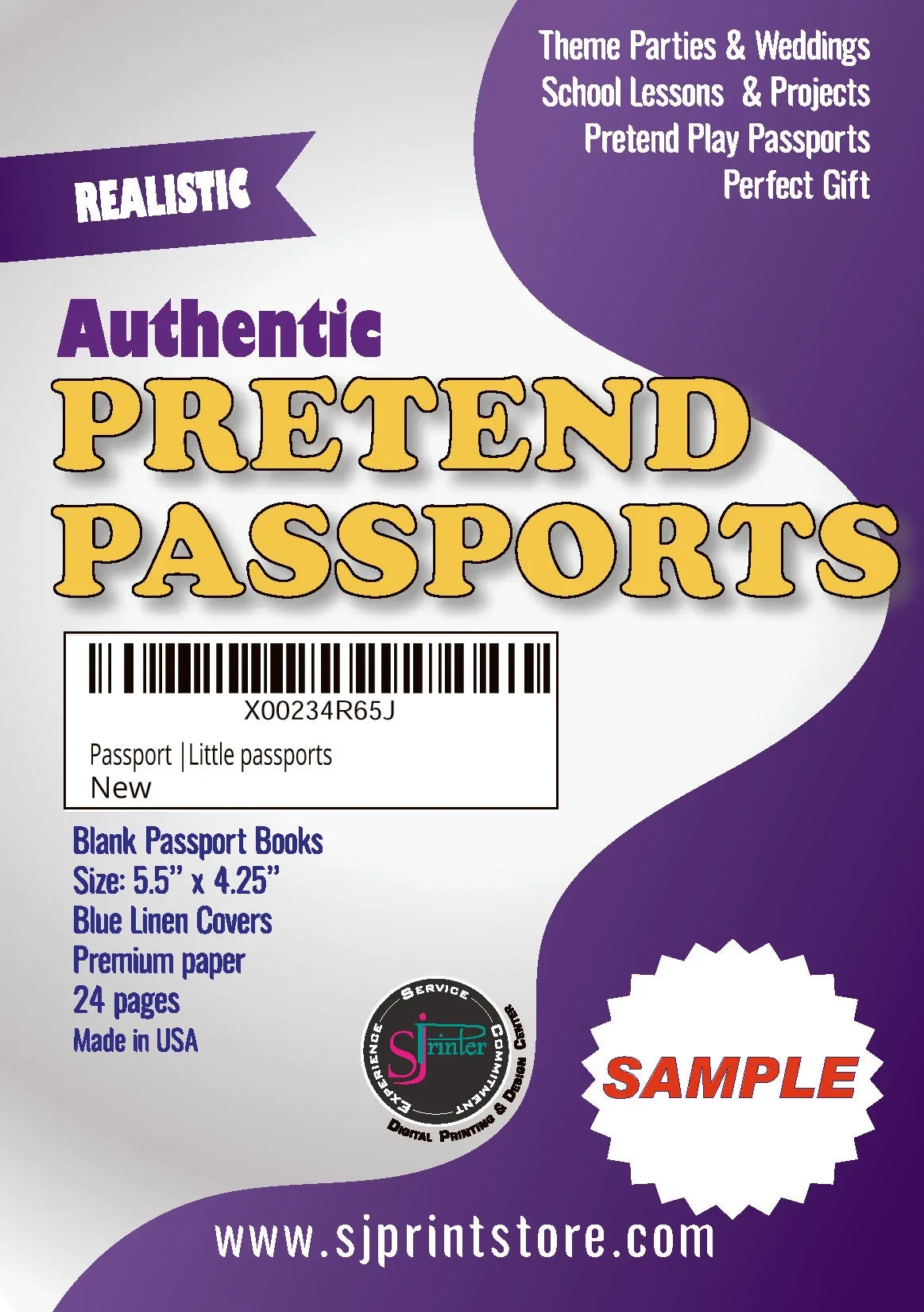 Pretend Passport sample book label by SJPrinter