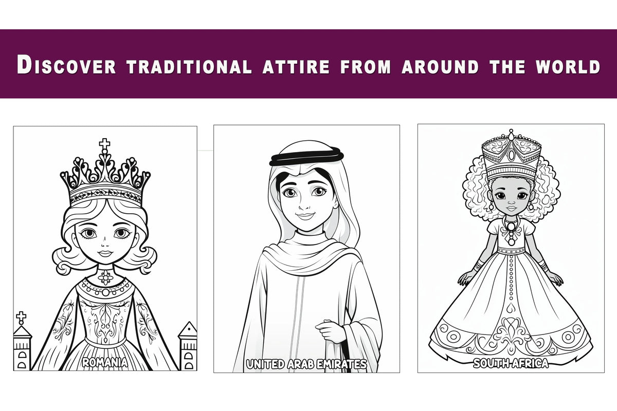 Princess Coloring Book A Global Journey in 50 Colors: World travel big book kids adults teens, 50 princesses 50 different countries - SJPrinter 