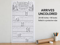 Reading Tracker poster as it arrives — uncolored bookshelf with 90 blank book spines